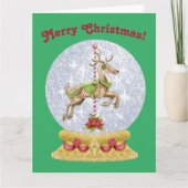 Vintage Kerstfeestkerij Ronde Snowglobe Kaart (Voorkant)