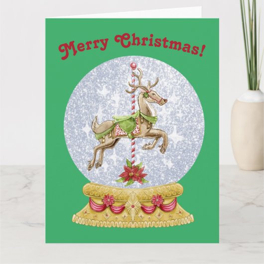 Vintage Kerstfeestkerij Ronde Snowglobe Kaart (Voorkant)