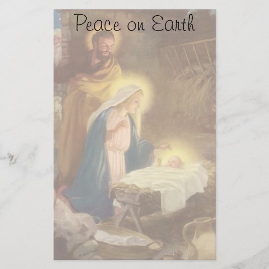 Vintage kerstfeestmaal, Mary Joseph Baby Jesus Briefpapier (Voorkant)