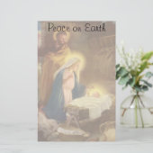 Vintage kerstfeestmaal, Mary Joseph Baby Jesus Briefpapier (Staand voorkant)