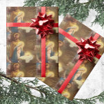 Vintage kerstfeestmaal, Mary Joseph Baby Jesus Cadeaupapier<br><div class="desc">illustratie van het religieuze kerstvakantie-afbeelding met een klassieke nationaliteit. Een Christelijke religieuze familierelocatie met Mary,  Joseph en de baby Jezus Christus in de Manger in Bethlehem. Artiest: Hy Hintermeister.</div>