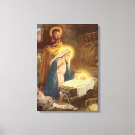 Vintage kerstfeestmaal, Mary Joseph Baby Jesus Canvas Afdruk