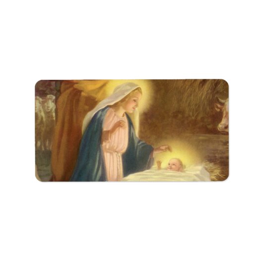 Vintage kerstfeestmaal, Mary Joseph Baby Jesus Etiket (Voorkant)