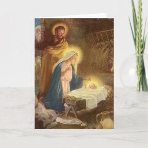 Vintage kerstfeestmaal, Mary Joseph Baby Jesus Feestdagen Kaart