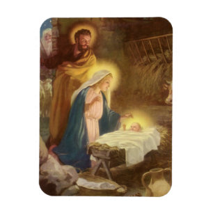 Vintage kerstfeestmaal, Mary Joseph Baby Jesus Magneet