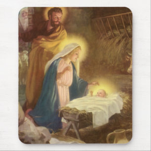 Vintage kerstfeestmaal, Mary Joseph Baby Jesus Muismat