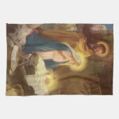 Vintage kerstfeestmaal, Mary Joseph Baby Jesus Theedoek (Horizontaal)