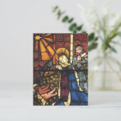 Vintage kerstfeestscène in Glas in lood Feestdagenkaart (Staand voorkant)