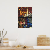 Vintage kerstfeestscène in Glas in lood Poster (Keuken)