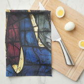 Vintage kerstfeestscène in Glas in lood Theedoek (Quarter Fold)