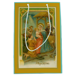 Vintage kerstfeestscène medium cadeauzakje