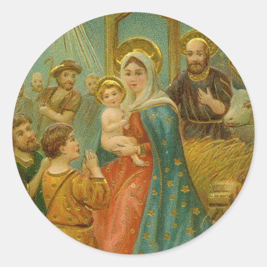 Vintage kerstfeestscène ronde sticker (Voorkant)