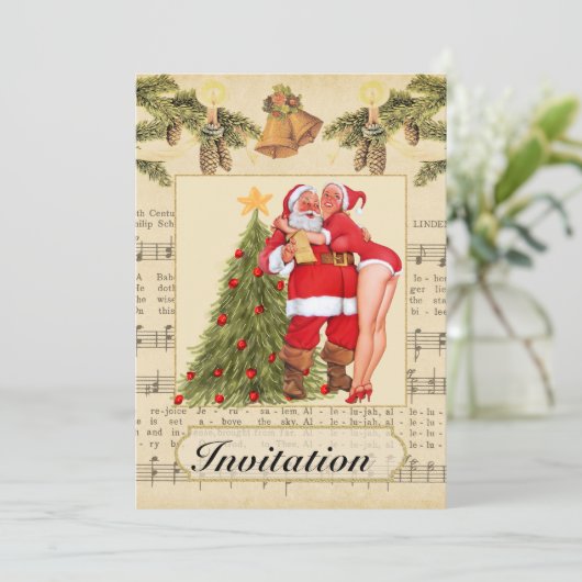 Vintage-kerstfeestuitnodiging Kaart (Staand voorkant)