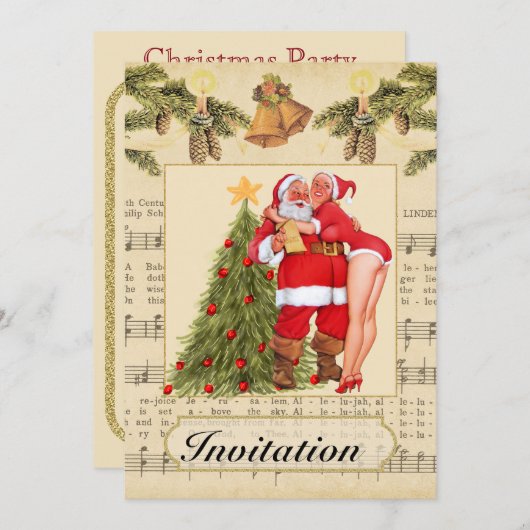 Vintage-kerstfeestuitnodiging Kaart (Voorkant / Achterkant)