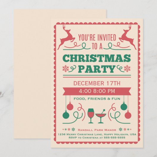 Vintage-kerstfeestuitnodiging Kaart (Voorkant / Achterkant)