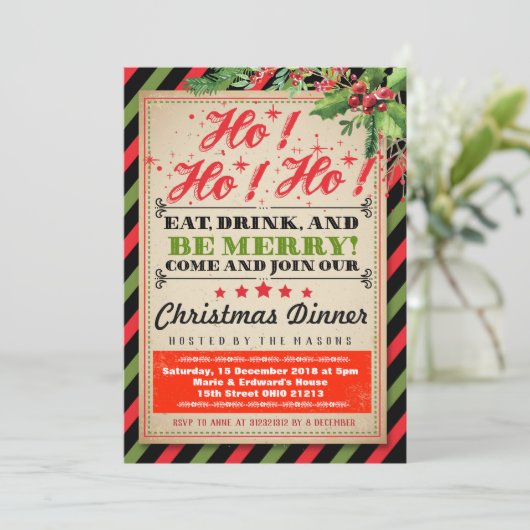 Vintage-kerstfeestuitnodiging Kaart (Staand voorkant)