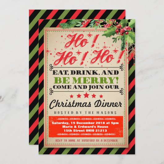 Vintage-kerstfeestuitnodiging Kaart (Voorkant / Achterkant)