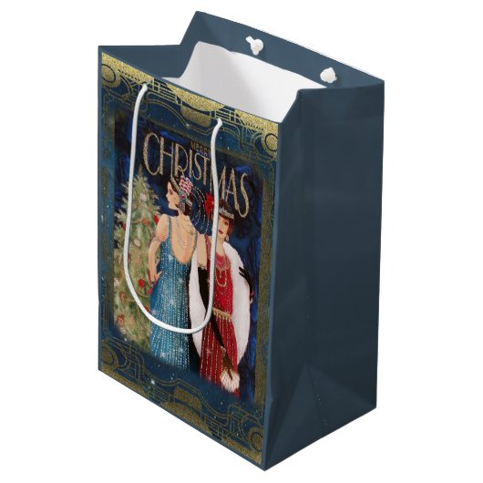 Vintage Kerstflappers Medium Cadeauzakje (Voorkant Gekanteld)