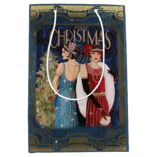 Vintage Kerstflappers Medium Cadeauzakje (Voorkant)