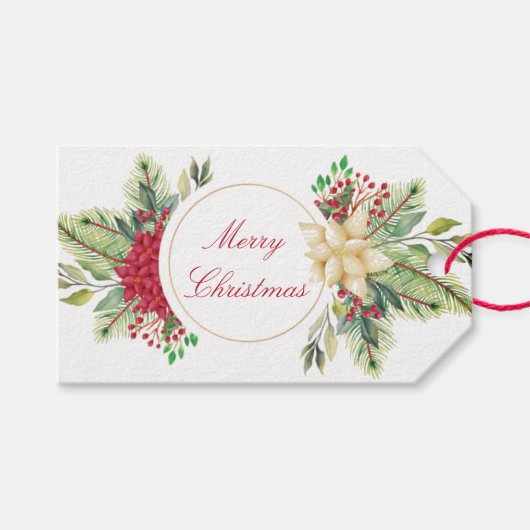 Vintage kerstfloral cadeaulabel (Voorkant (Horizontaal))