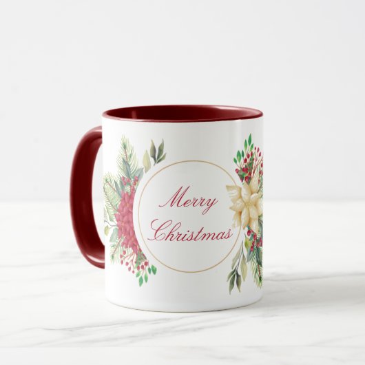 Vintage kerstfloral mok (Voorkant links)