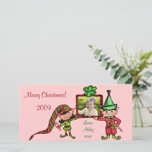 Vintage kerstfotokaart feestdagenkaart (Staand voorkant)