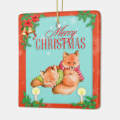 Vintage kerstfox keramisch ornament (Links)