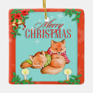 Vintage kerstfox keramisch ornament