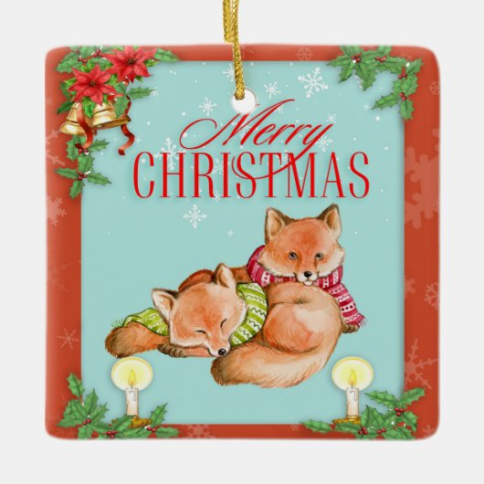 Vintage kerstfox keramisch ornament (Voorkant)