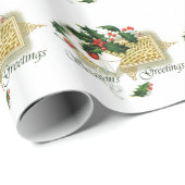 Vintage kerstgasten groet cadeaupapier (Rol Hoek)