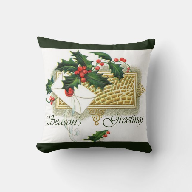 Vintage kerstgasten groet kussen (Voorkant)