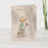 Vintage kerstgeblonde Baby vogellammeren Kaart (Voorkant)