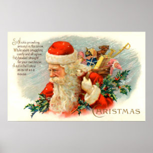 Vintage-kerstgedicht Santa-decor-poster Poster