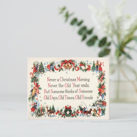 Vintage kerstgedicht Vakantie briefkaart (Staand voorkant)