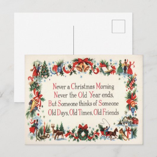 Vintage kerstgedicht Vakantie briefkaart (Voorkant / Achterkant)