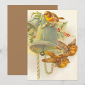 Vintage kerstgeelvinken op cellen feestdagenkaart (Voorkant / Achterkant)