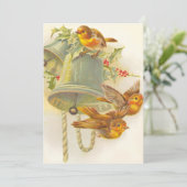 Vintage kerstgeelvinken op cellen feestdagenkaart (Staand voorkant)