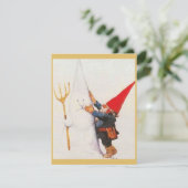 Vintage Kerstgenoom Making Snowman Feestdagenkaart (Staand voorkant)