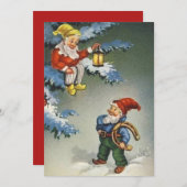 Vintage kerstgnomen met Hoefijzer Feestdagenkaart (Voorkant / Achterkant)