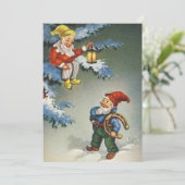 Vintage kerstgnomen met Hoefijzer Feestdagenkaart (Staand voorkant)