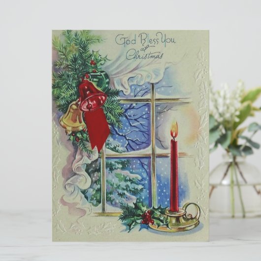 Vintage kerstGod Bless Feestdagenkaart (Staand voorkant)