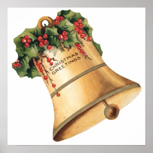 Vintage-kerstgouden cellen, Seizoensgroeten Poster