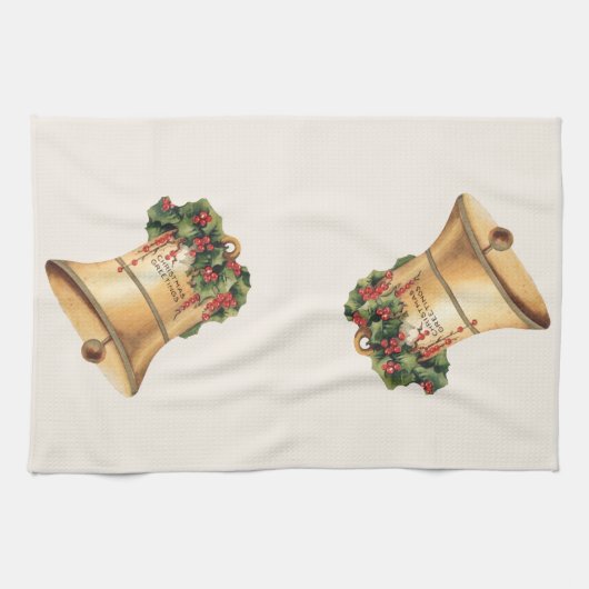 Vintage-kerstgouden cellen, Seizoensgroeten Theedoek (Horizontaal)