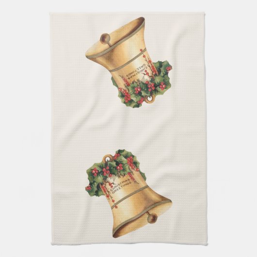 Vintage-kerstgouden cellen, Seizoensgroeten Theedoek (Verticaal)