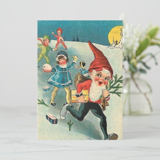 Vintage kerstgrint van Kinderen Feestdagenkaart (Staand voorkant)