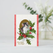 Vintage kerstgroet Cute Kitten Cat Briefkaart (Staand voorkant)
