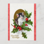 Vintage kerstgroet Cute Kitten Cat Briefkaart (Voorkant)