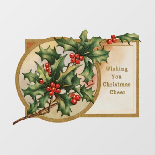 Vintage kerstgroet Holly Raamsticker (Vel)