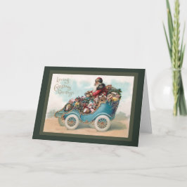Vintage kerstgroet - Kerstman in de auto Feestdagen Kaart
