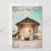 Vintage kerstgroet kerststal Kaart (Voorkant)